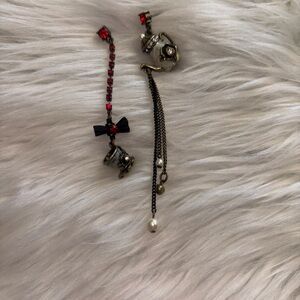 Betsey Johnson Asymmetrical Red Crystal Teacup Dangle Earrings